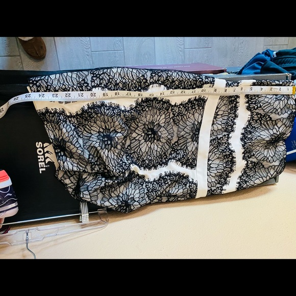 Bebe Body Con Dress Lace Strapless Black & White - Picture 6 of 9